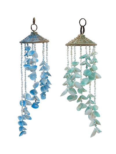 2 Color Shell Hat Wind Chimes 4x18" (Set of 2)