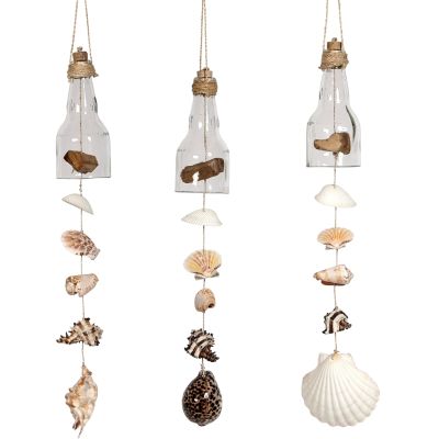 3 Assorted Driftwood & Shells Bottle Wind Chimes 18" (Set of 3)