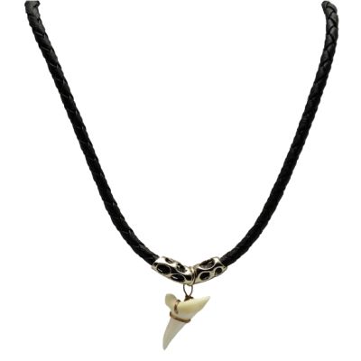 4 Black Woven Beaded Strap with 1" Shark Tooth 18" Necklaces (Set of 4)