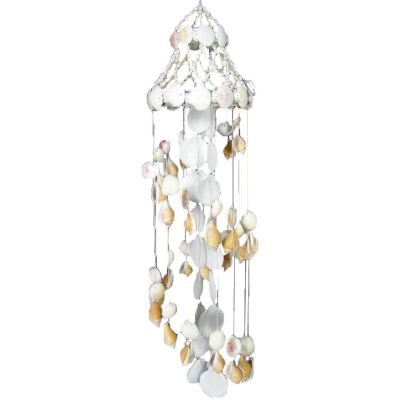 Samar Conch (Canarium) and Asian Moon (Amusium) Scallop Seashell Wind Chime 8x30"