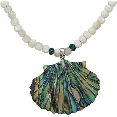 Scallop & Abalone Adjustable Necklace & Earrings Set 17-19"