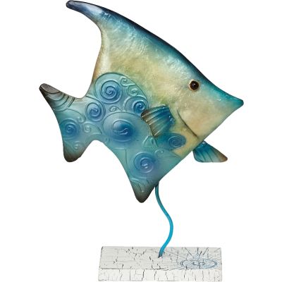 Capiz & Metal Angelfish on Stand Blue/Yellow 10x7x1.5"