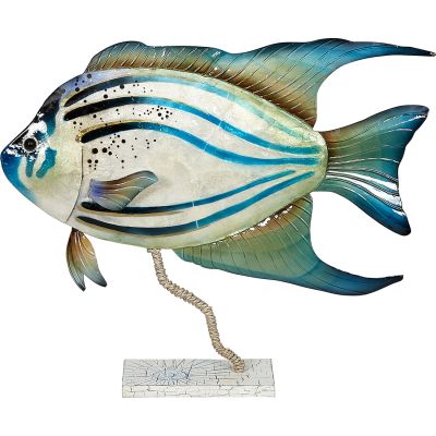 Capiz & Metal Large Tropical Fish on Stand Beige/Blue 16x13x3"