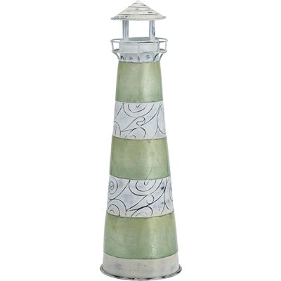 Capiz & Metal Art Green Striped Lighthouse Stand Green/White 15x4.5x4.5"
